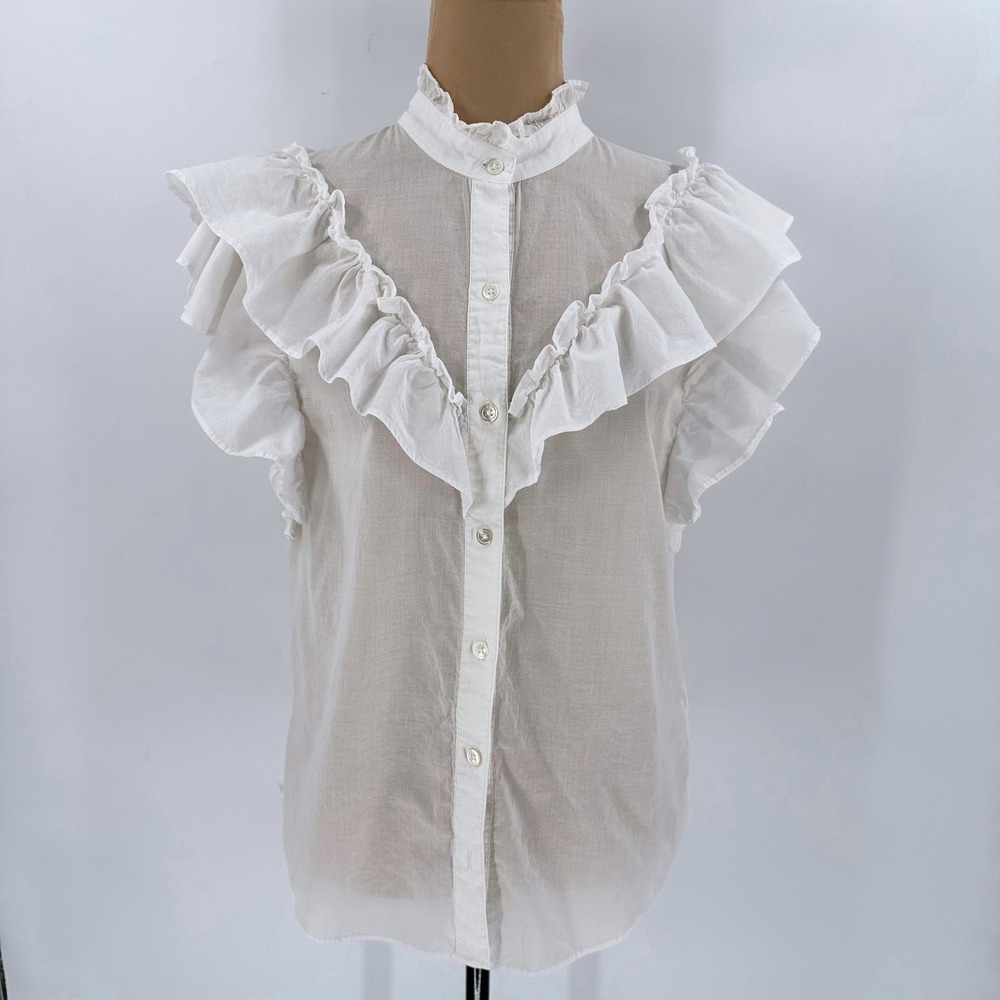 Veronica Beard Jeans White Cotton Ruffle Sleeveless Top M Cottagecore Prairie